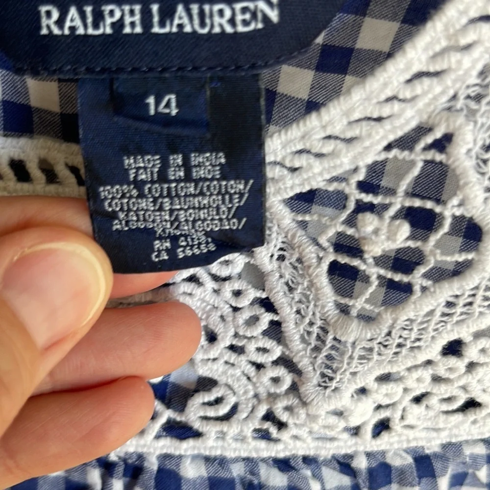 Ralph Lauren girls plaid, knitted 3/4 sleeve top size 14
